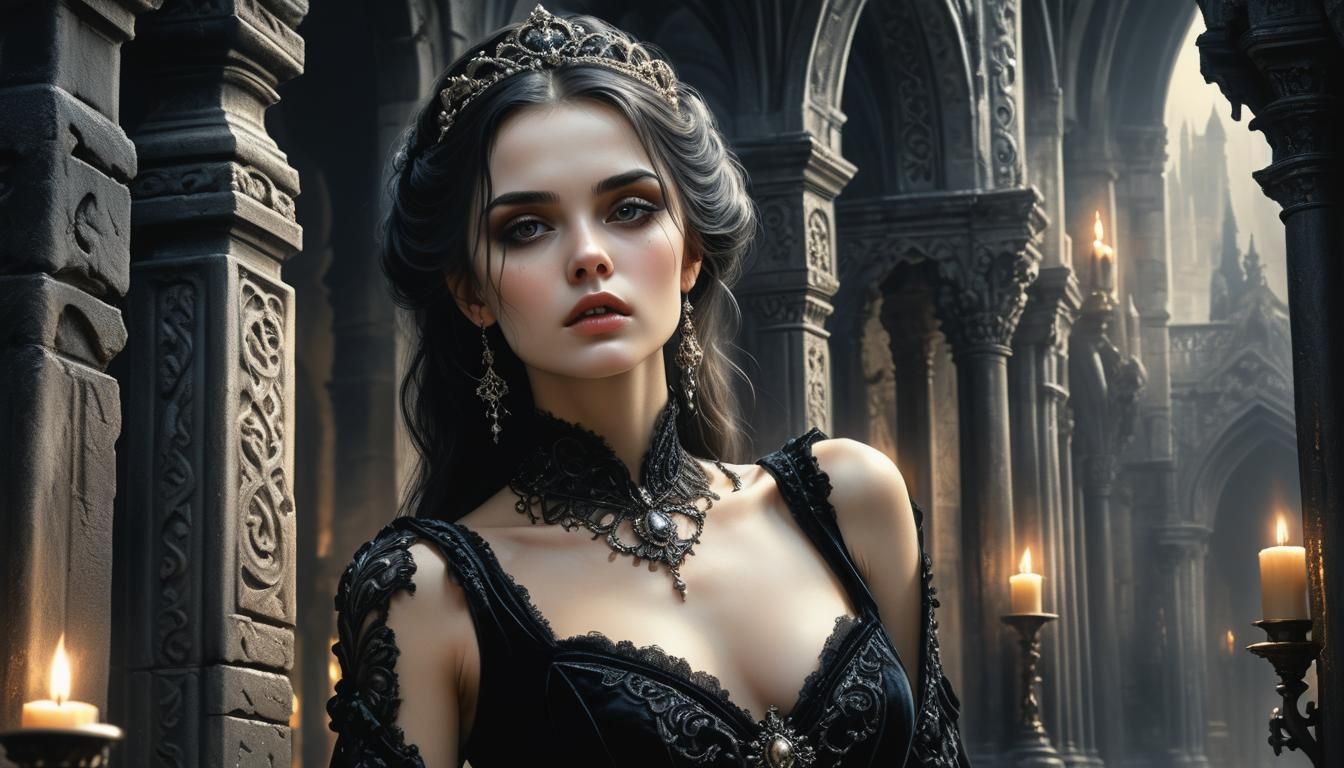 Elegant Gothic Baroque Woman in Luis Royo Style