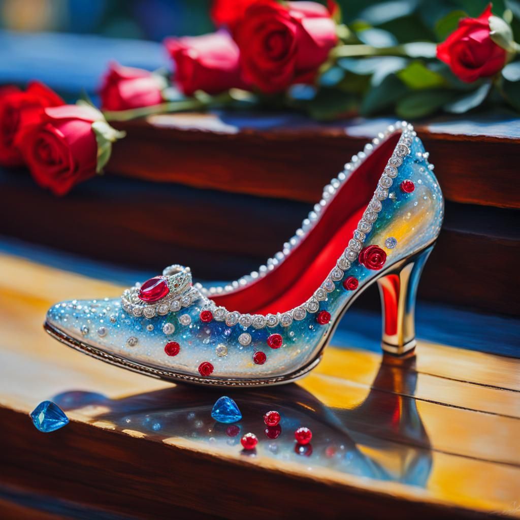 Glass Slipper with Rose in Impressionistic Style