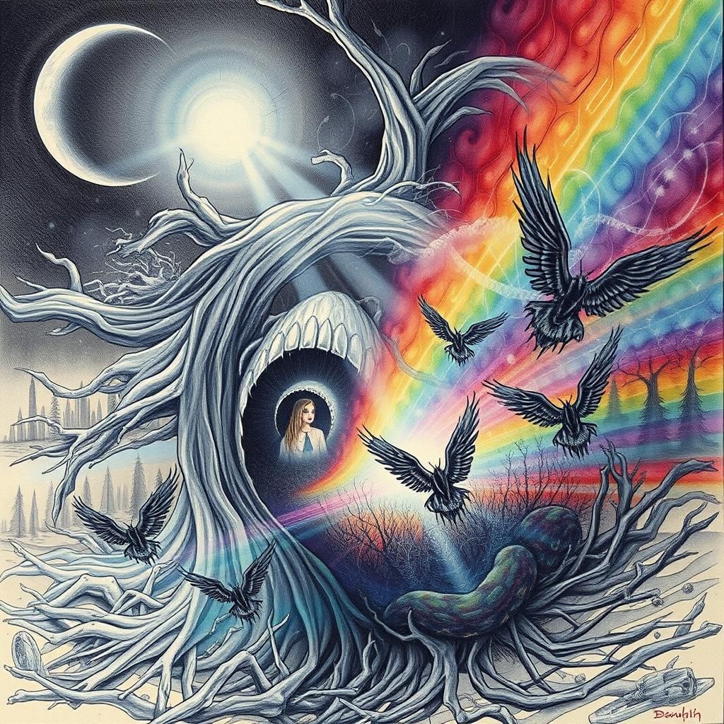 Ethereal Figure in Misty Forest, Surreal Dreamscape