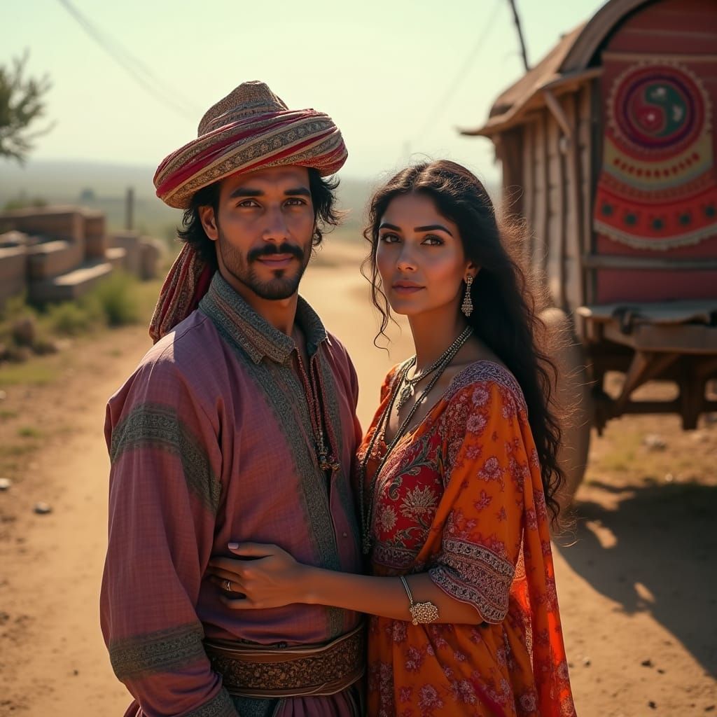 Middle Eastern Couple in Traditional Gypsy Attire