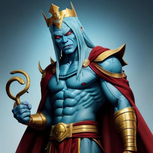 Mummified Blue Man with Crown in Anime Style