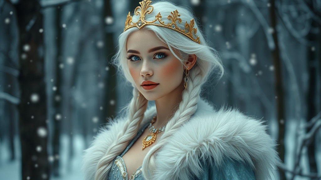 Elegant Woman in Winter Forest Scene