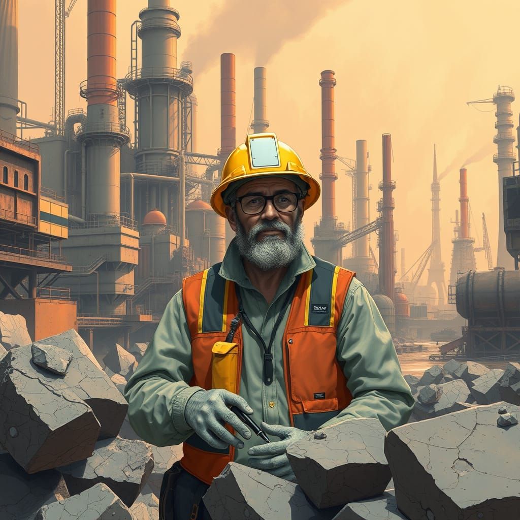 Geologist Analyzing Rocks in Industrial Future