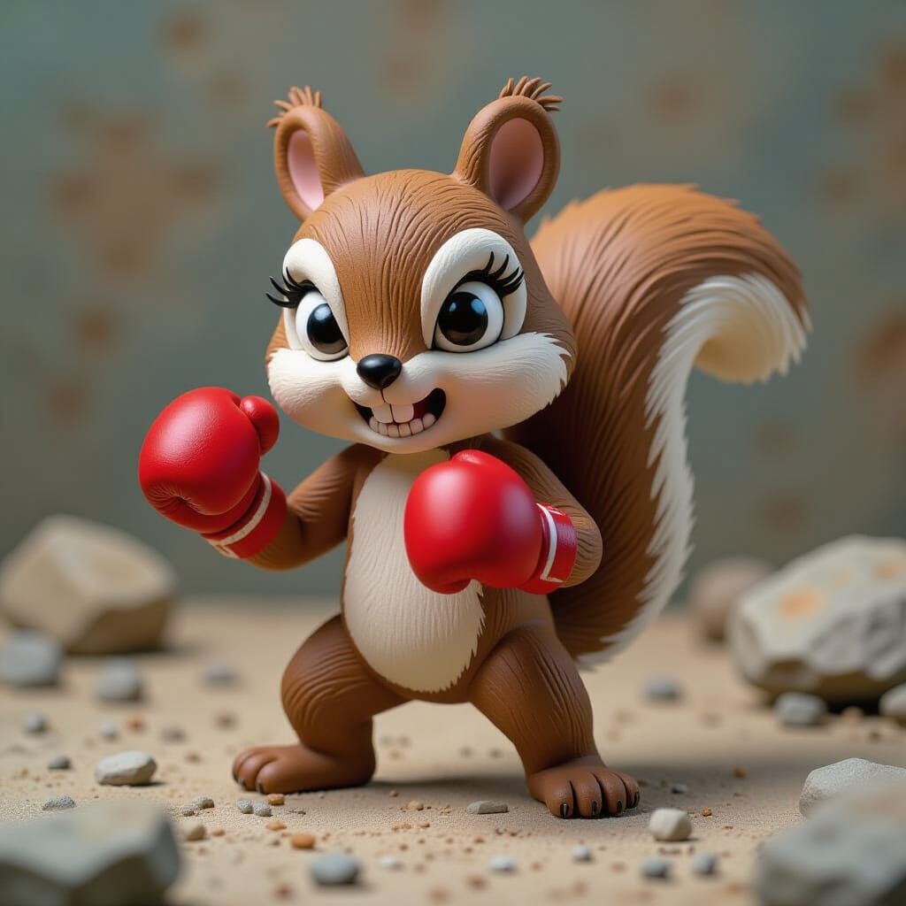 Clay Squirrel Boxer in Dynamic Poster Style