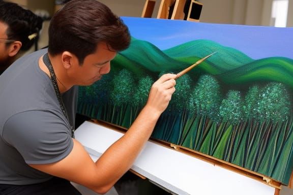 Artist Creating a Magnificent Painting