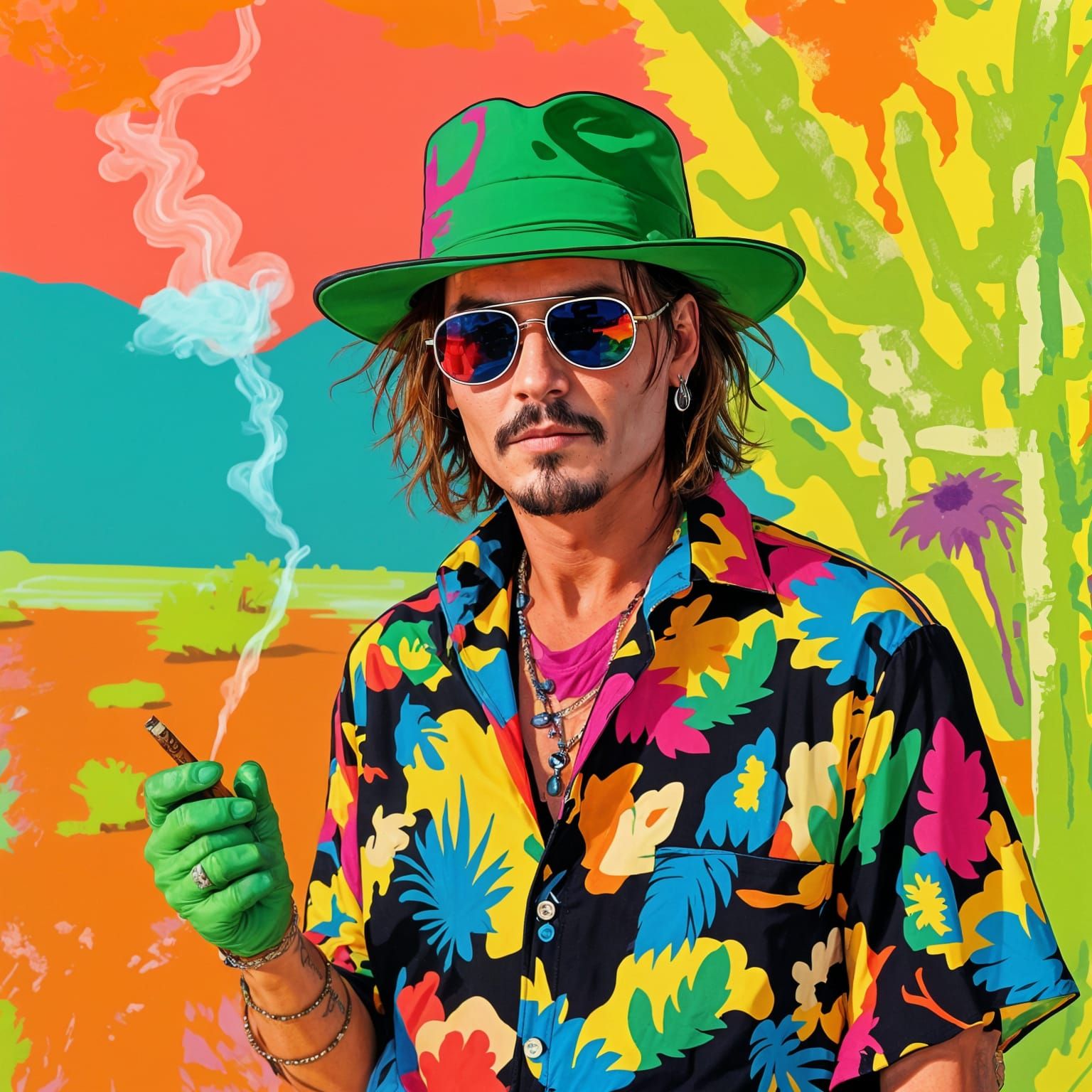 Vibrant Duotone Portrait with Green Visor