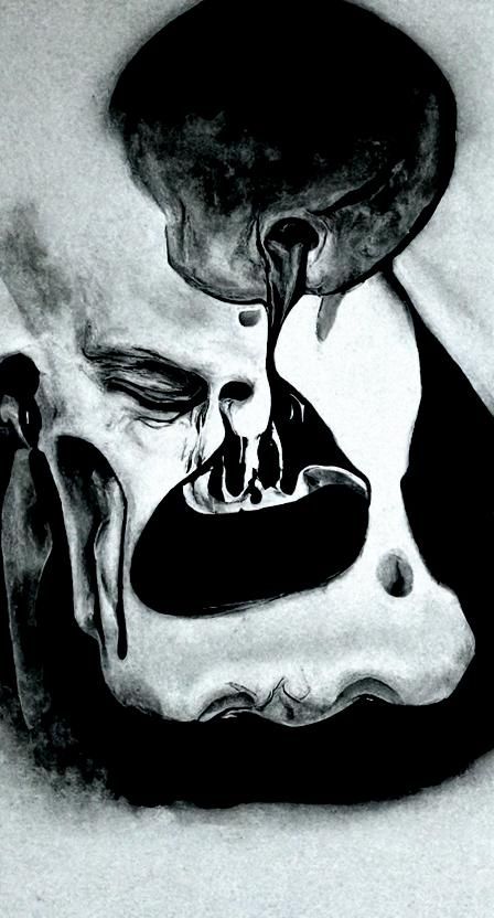 Skull with Black Ink Cascade: 8K Ink Drawing