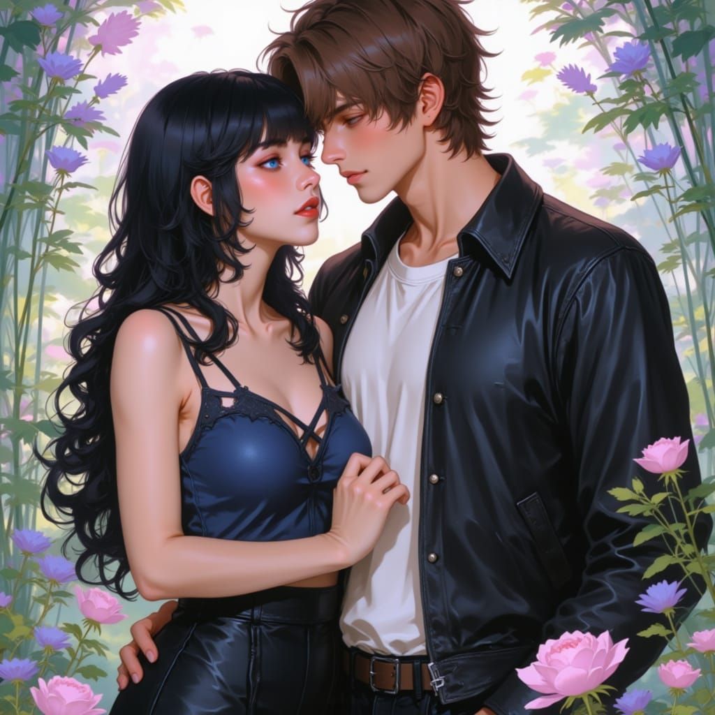 Romantic Couple in a Lush Garden