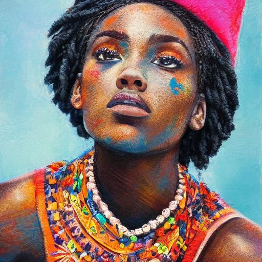 Beautiful Black Woman in Hyperrealistic Splash Art