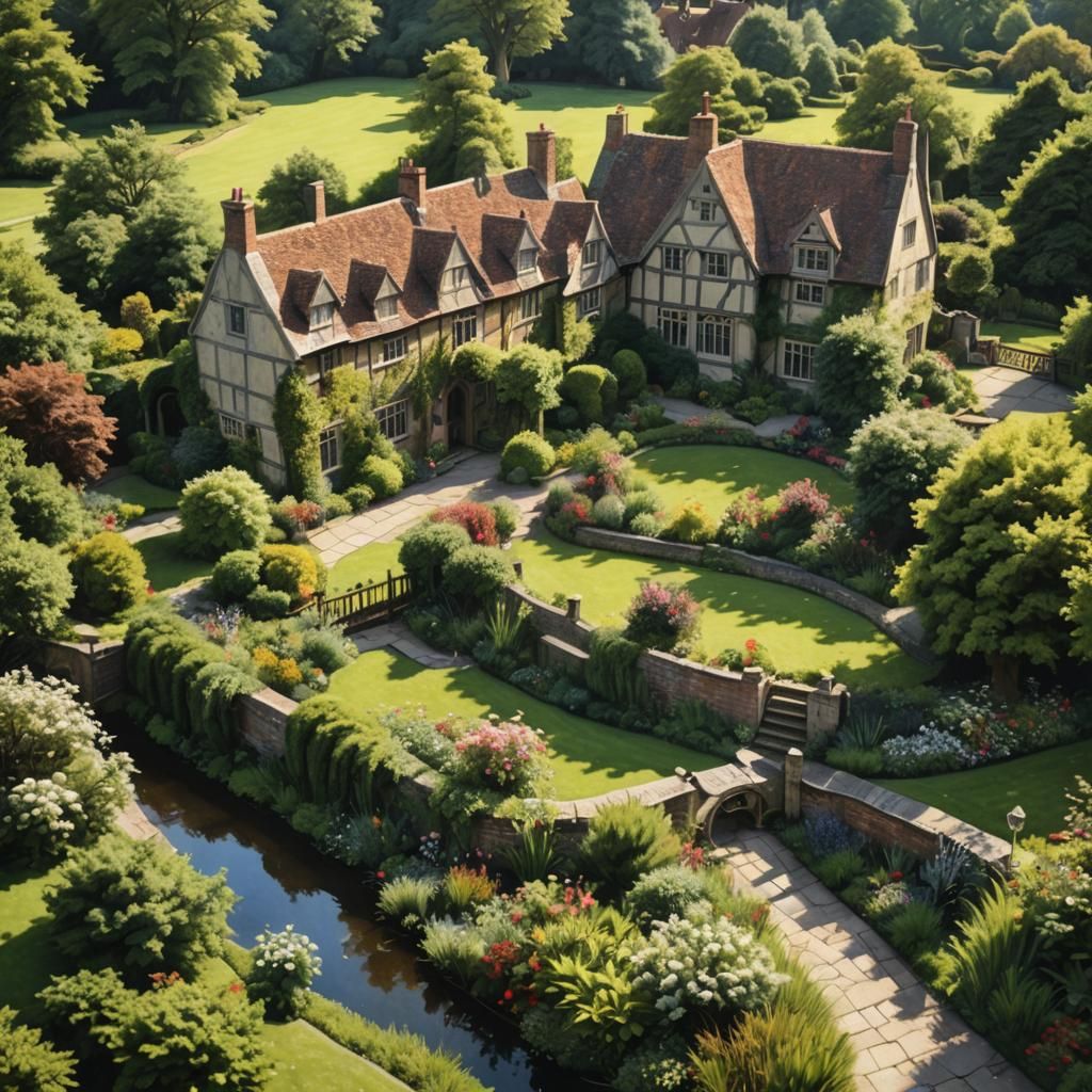 Idyllic Tudor Manor House in English Garden