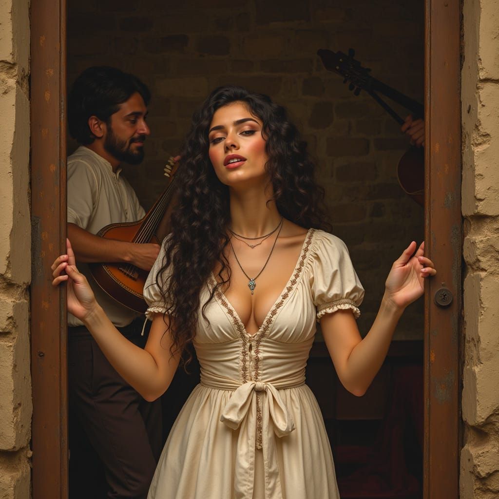 Elegant Woman Sings Sirtaki in Traditional Greek Taverna