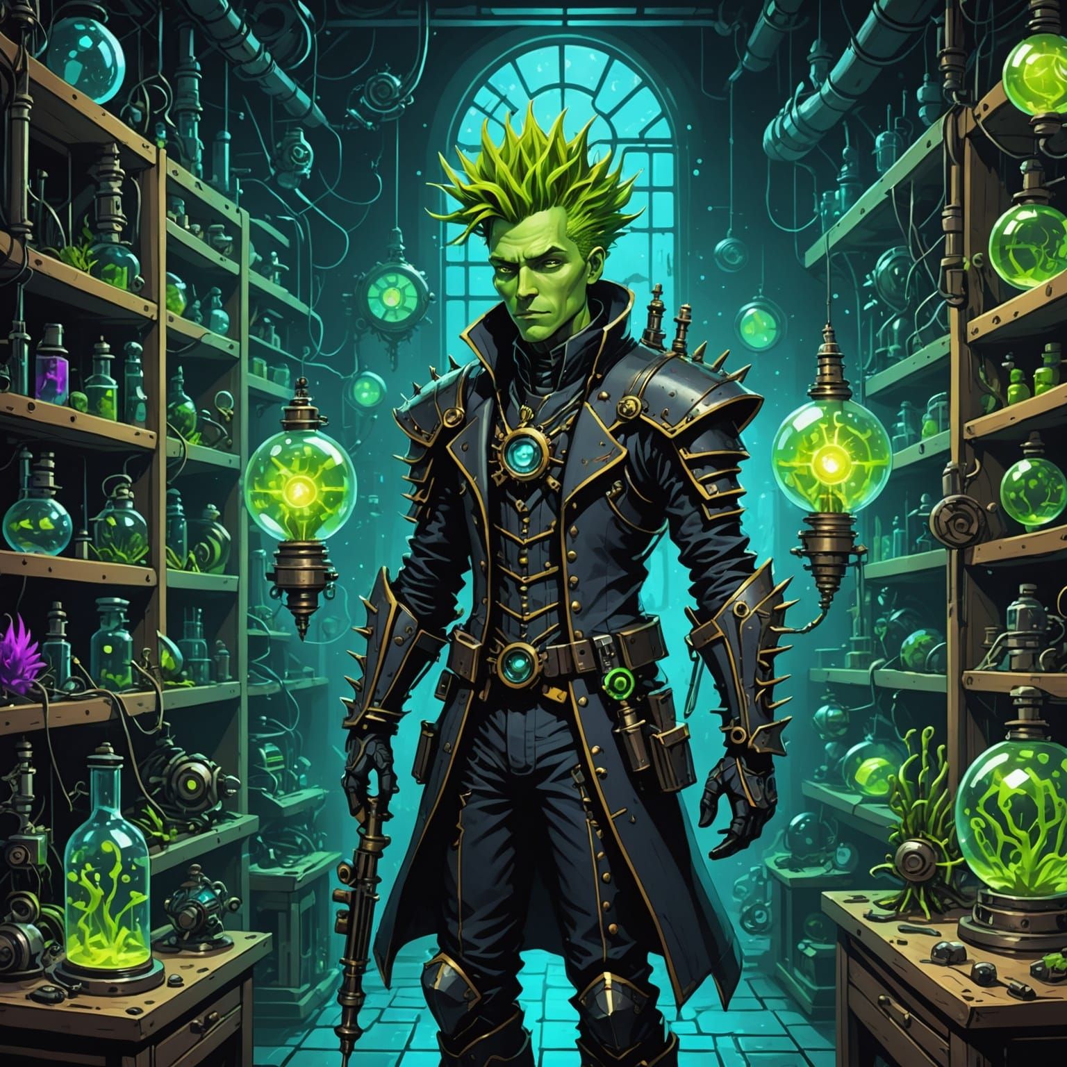 Gothic Artificer in Bioluminescent Underwater Lab
