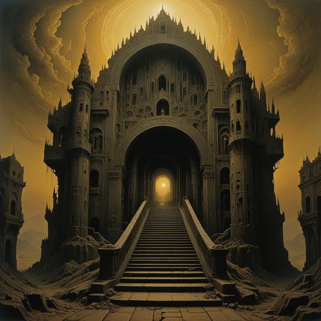 Surreal Stairway to Heaven in Vibrant, Symbolic Colors