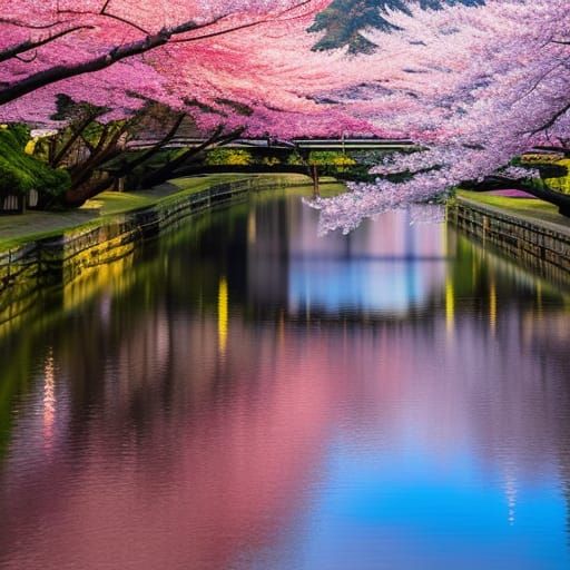 Samurai Woman Under Cherry Blossoms: Detailed HDR Painting