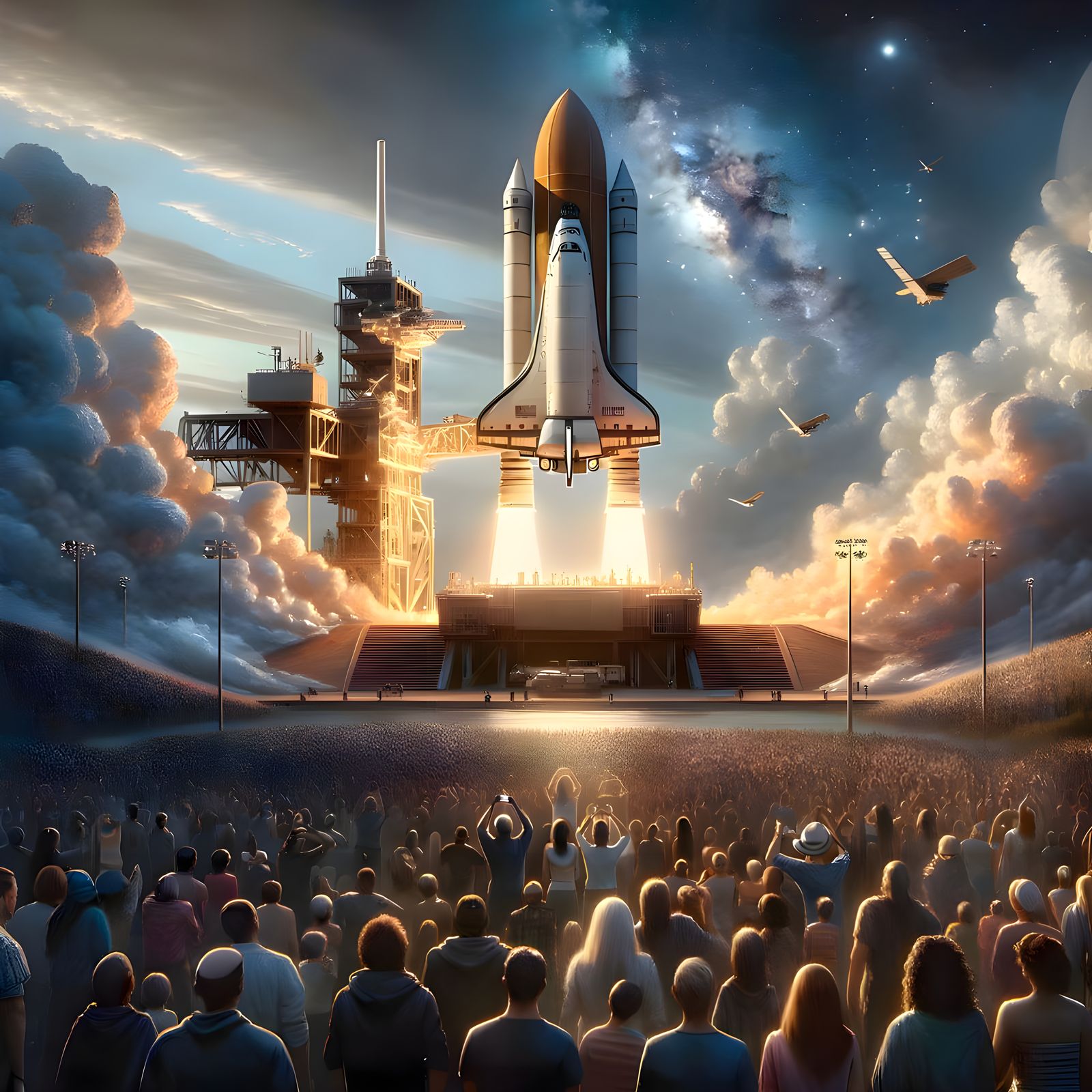 A gigantic  US  advanced technology Space  Rocket Challenger  getting ready for lift off from the United States Space st...