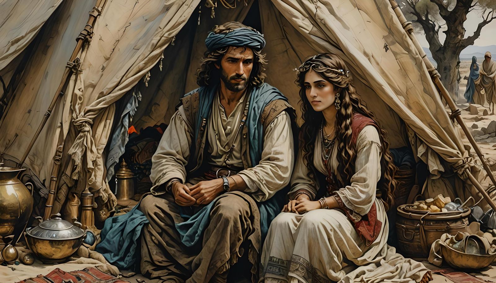 Arabian Husband and Wife: Hyperdetailed Illustration