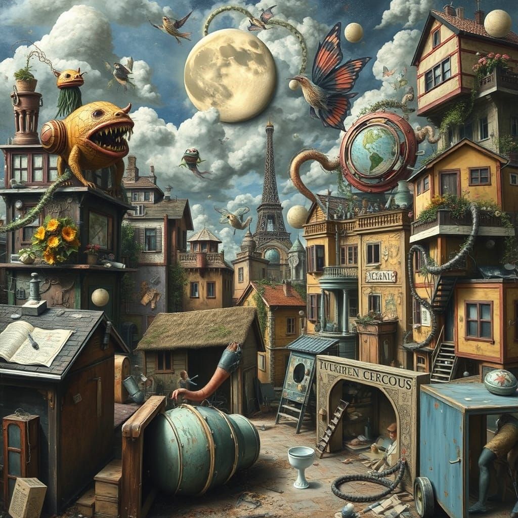 Surreal Dream Town: An Artistic Collage