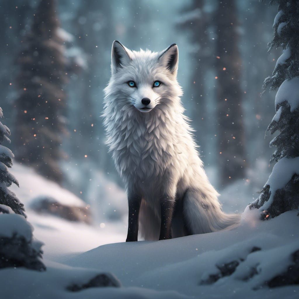 Arctic Fox in Snowy Forest Painting