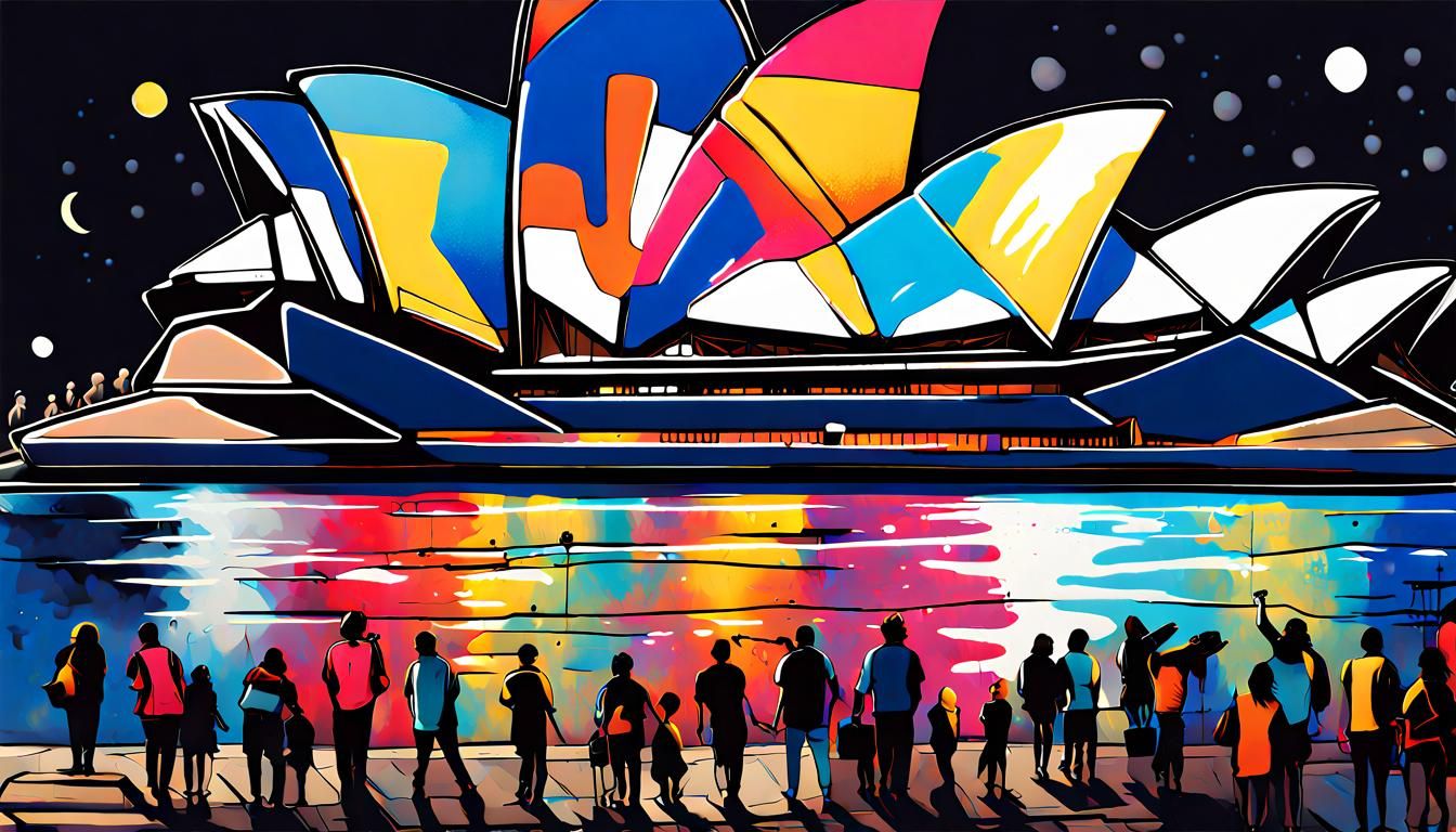 Sydney Opera House at Night in Graffiti Style