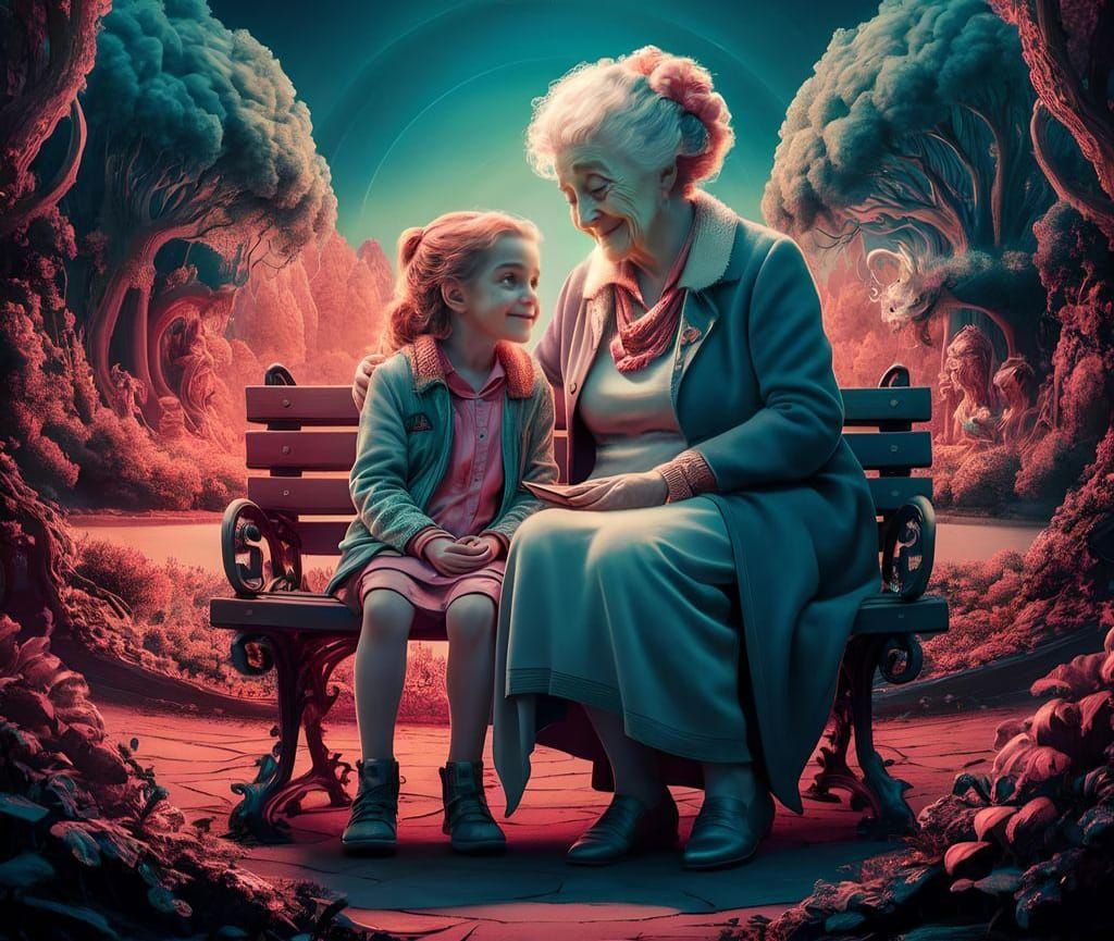 Heartwarming Friendship: Elderly Woman and Young Girl in Par...