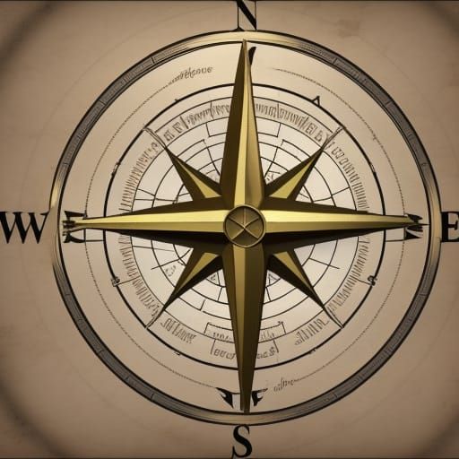 Compass Rose with Cardinal Directions in Art Deco Style