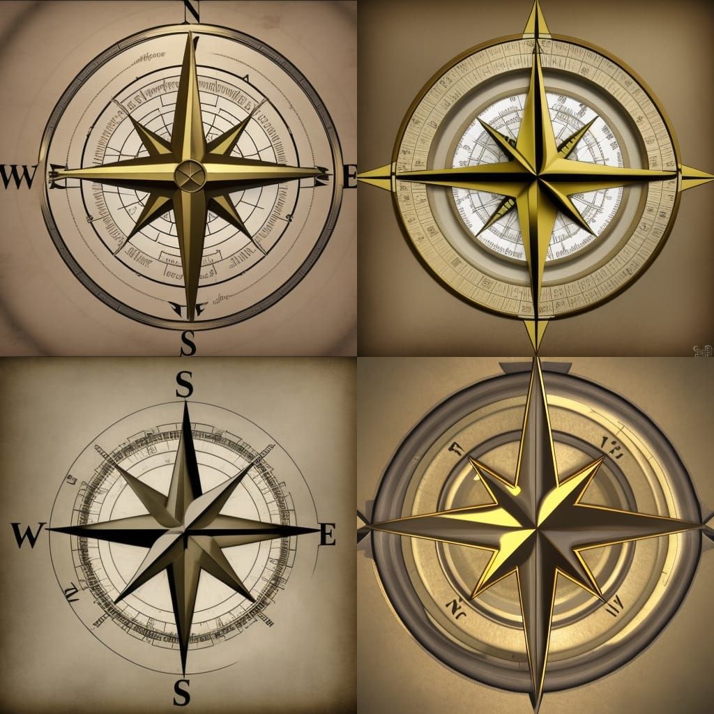 Antique Compass Rose with Cardinal Directions