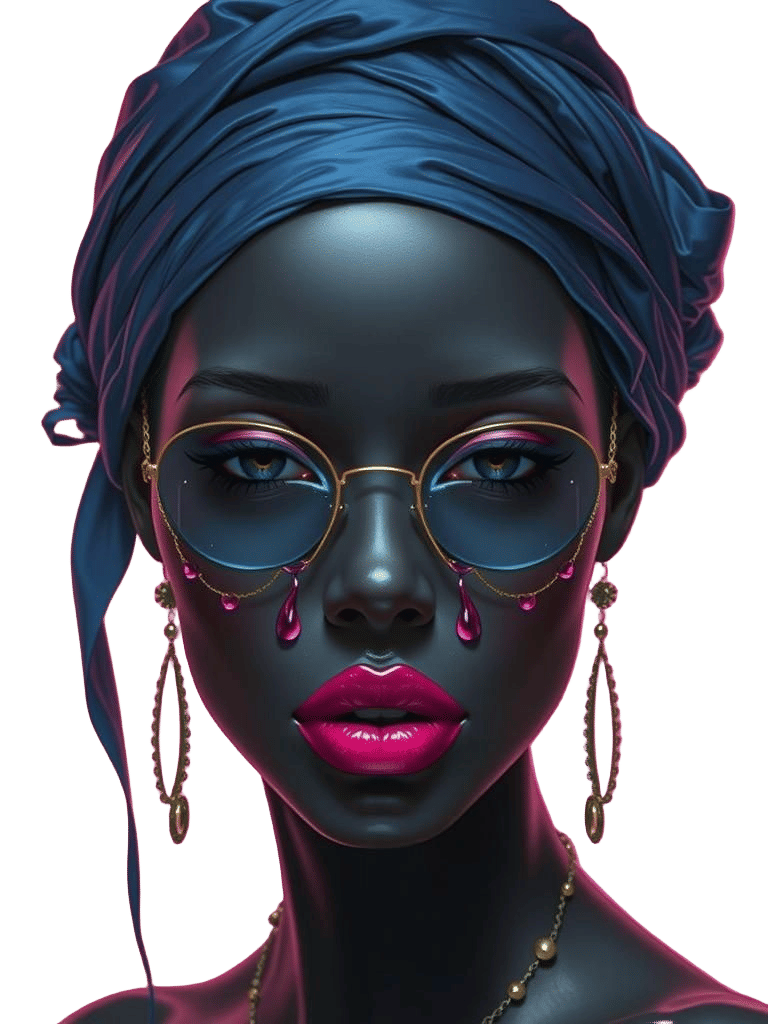 Porcelain Woman with Pink Tears and Blue Blindfold