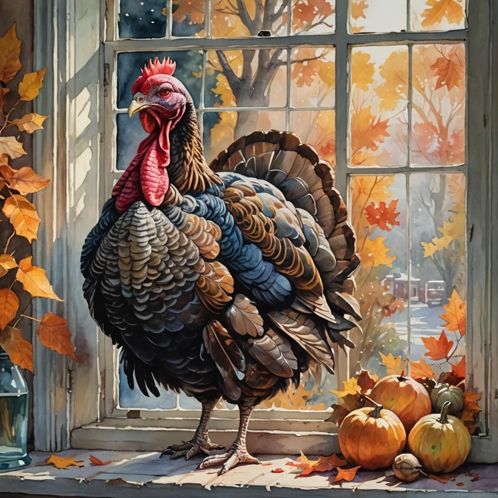 Turkey in Autumn Morning Light, Gouache Watercolor