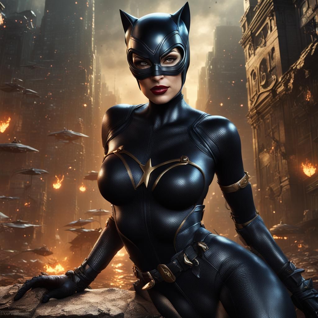 Detailed Matte Painting of Nude Catwoman