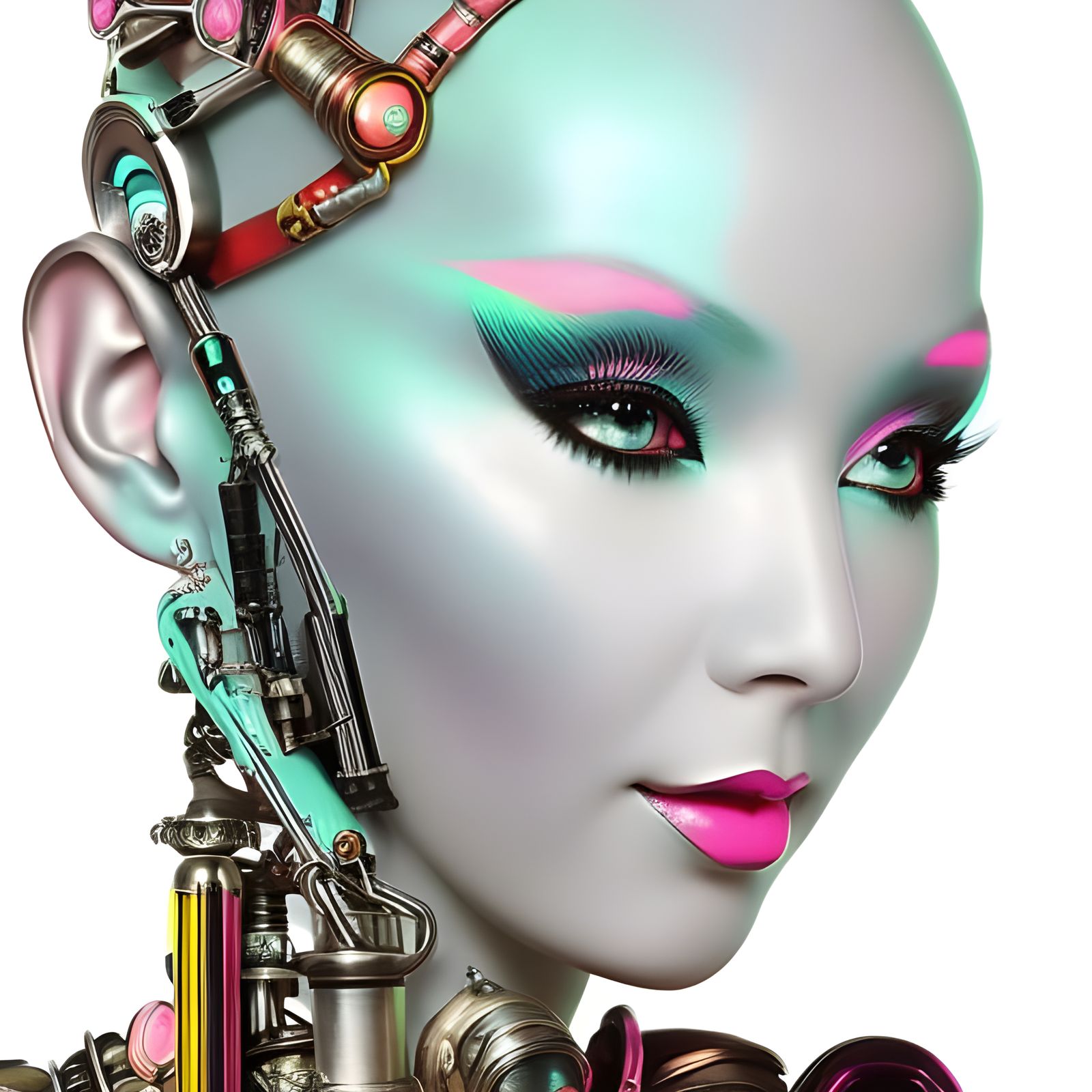 Neon Cyberpunk Cyborg Goddess in Vibrant Colors