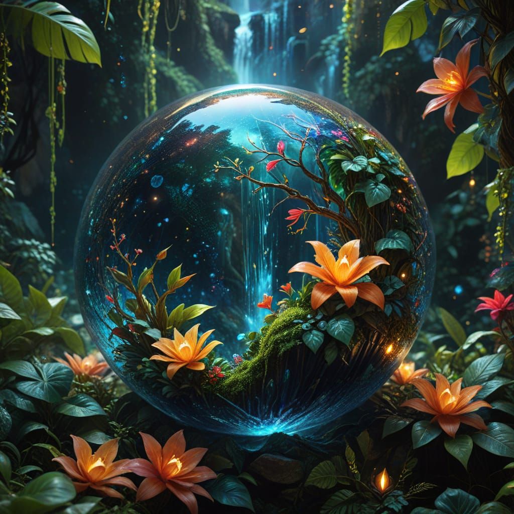 Celestial Glass Orb Unfolds Vibrant Jungle Secrets