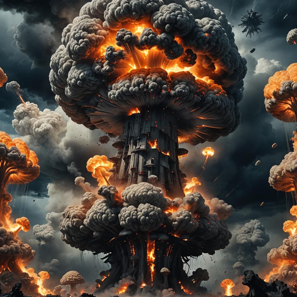 Nightmarish Nuclear Explosion in Dark Fantasy Style