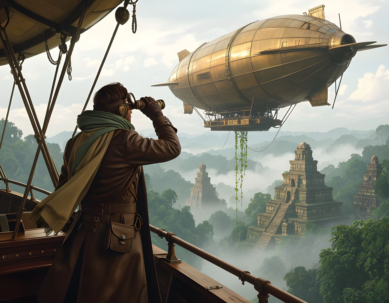 Victorian Airship Over Amazon in Painterly Realism