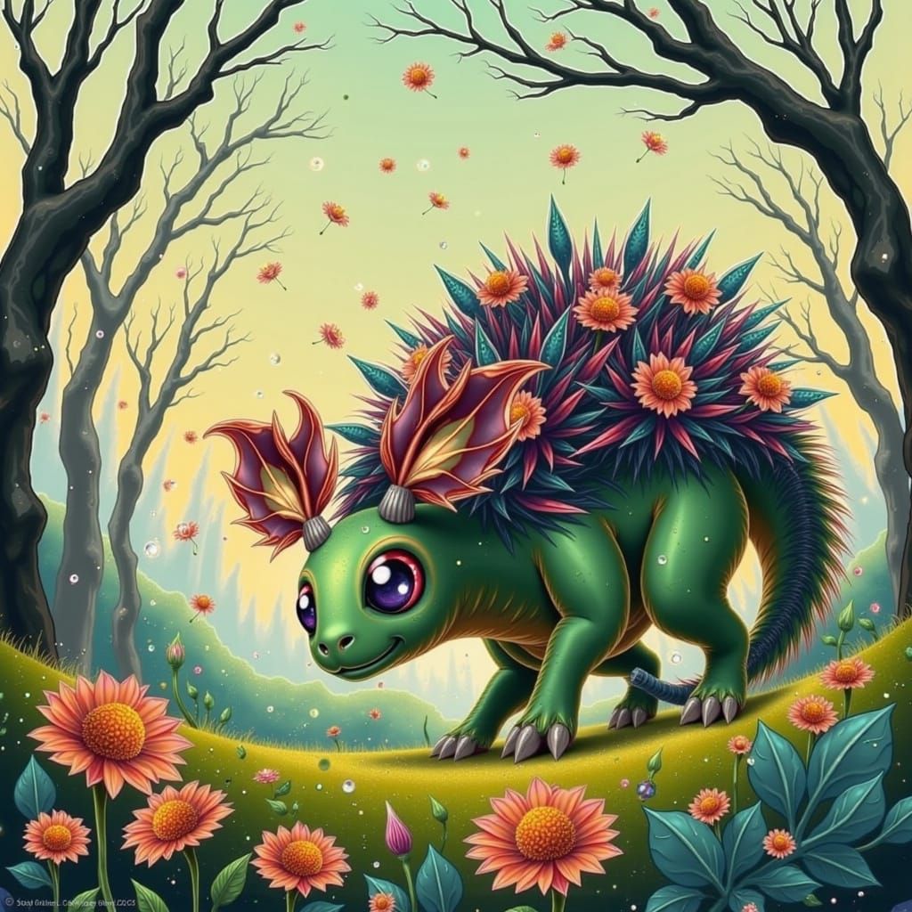 Furry Forest Creature in Murakami-esque Style