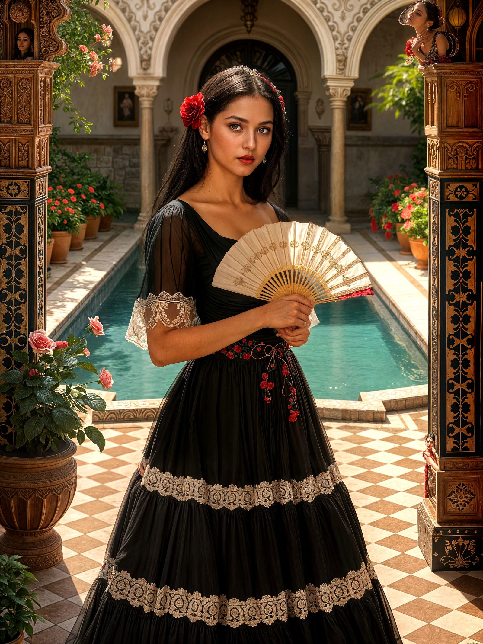 Elegant Andalusian Woman in Flamenco Dress, Cinematic Style
