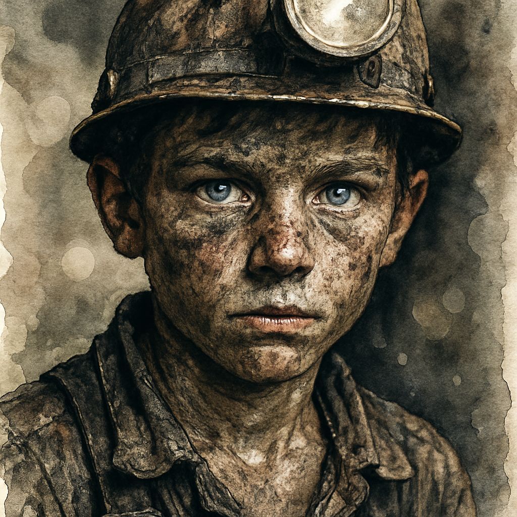 Watercolor Portrait of a Young Coal Miner
