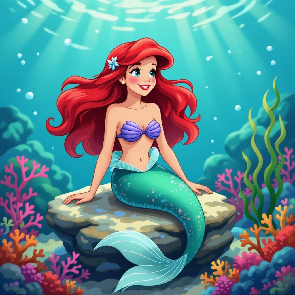 Ariel the Mermaid in Vibrant 2D Cartoon Art