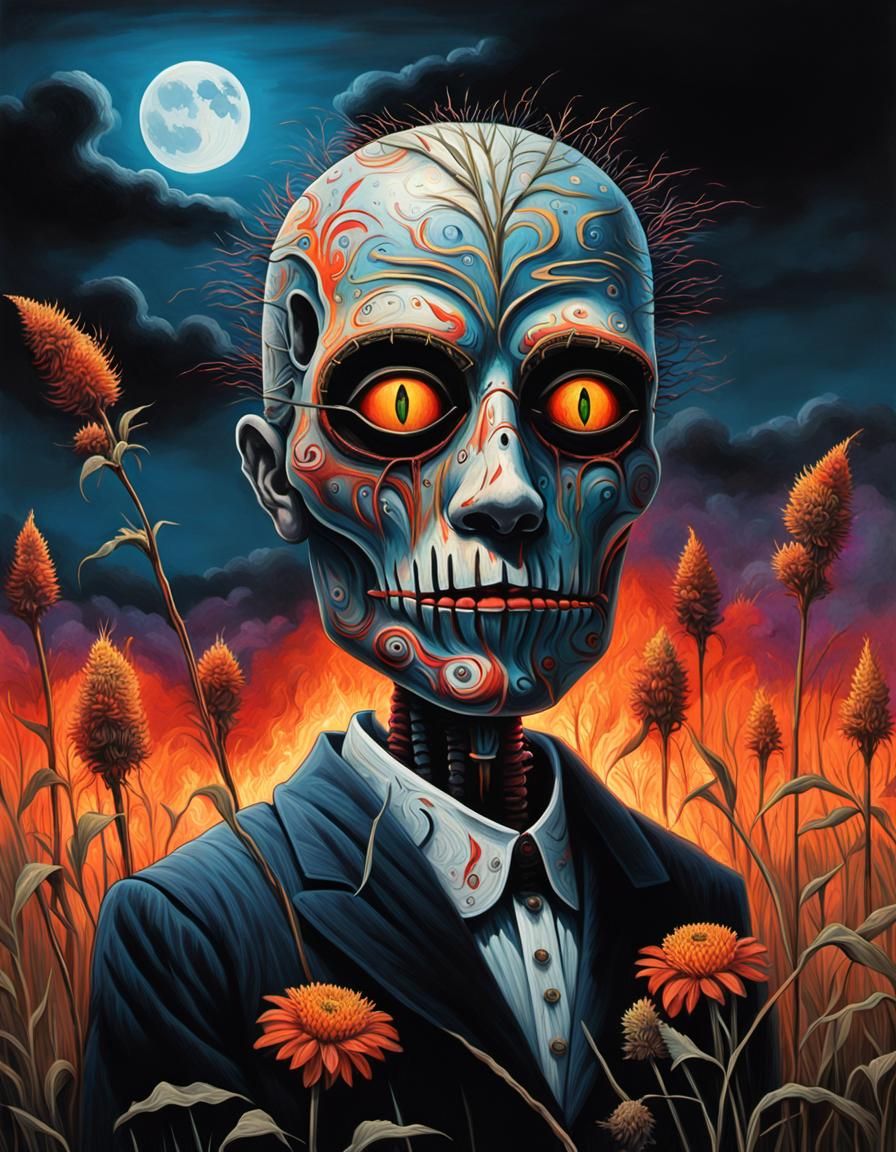 Surreal Voodoo-Dracula Portrait in Burning Field