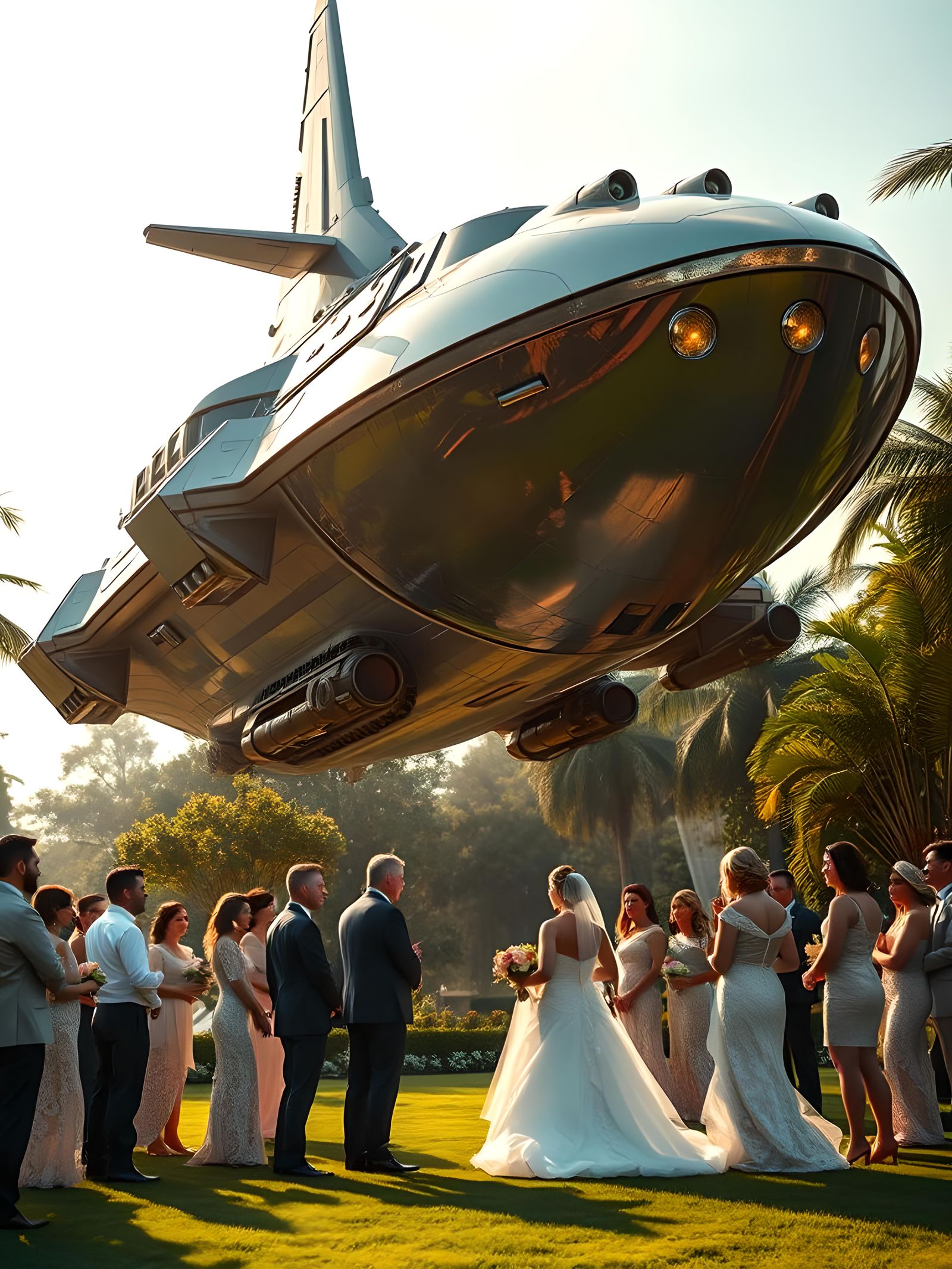 Retro Spaceship Disrupts Wedding in Cinematic Style
