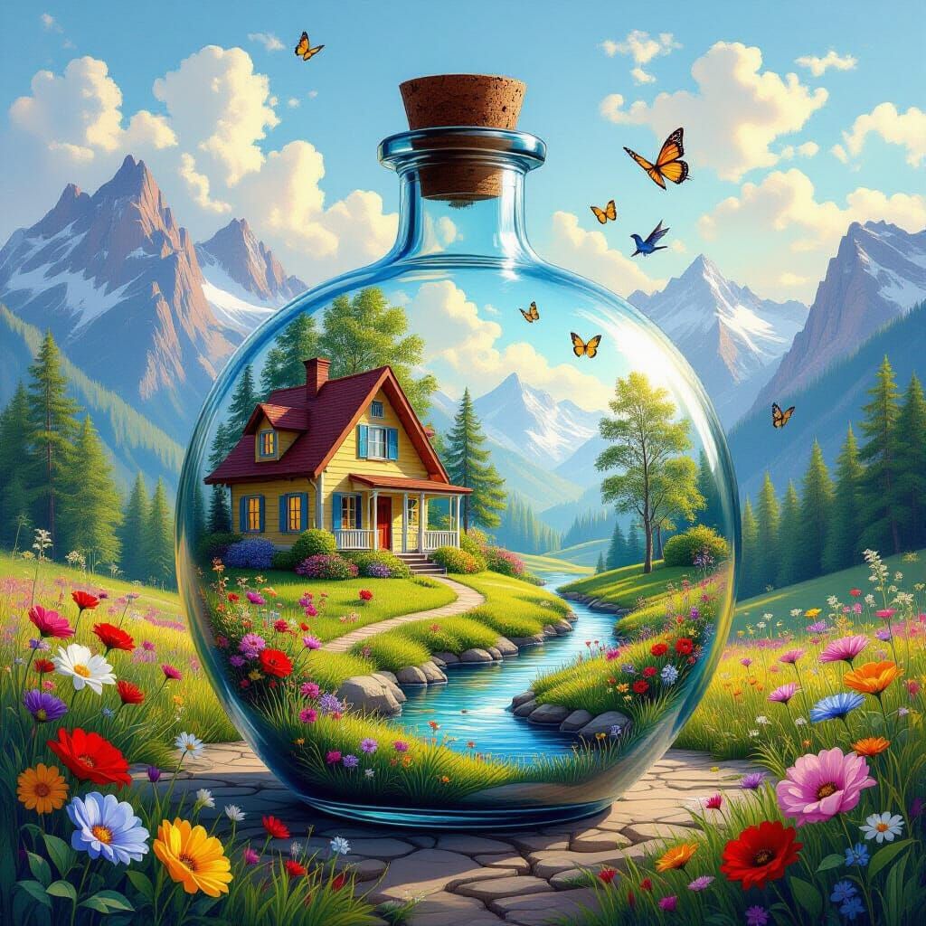 Magical World Inside Glass Bottle Oil Painting