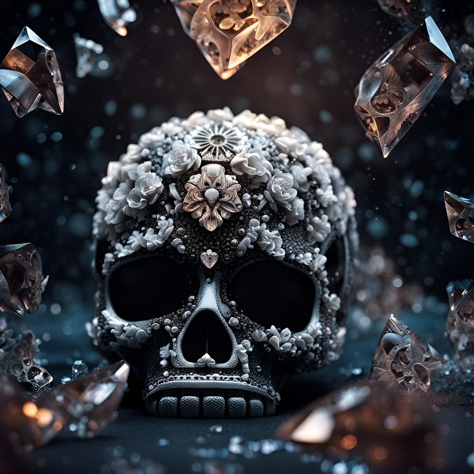 Intricate Crystal Sugar Skull Art