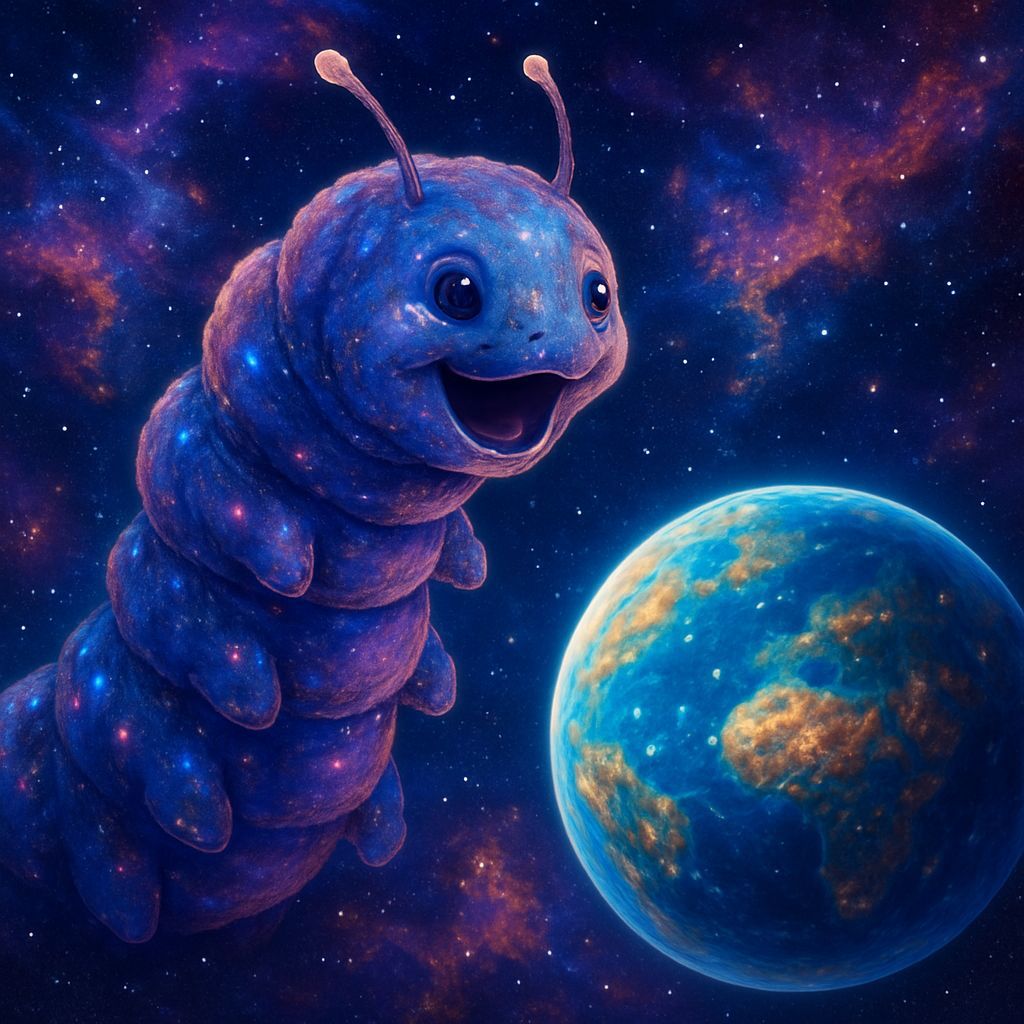 Celestial Caterpillar Gazes at a Planet