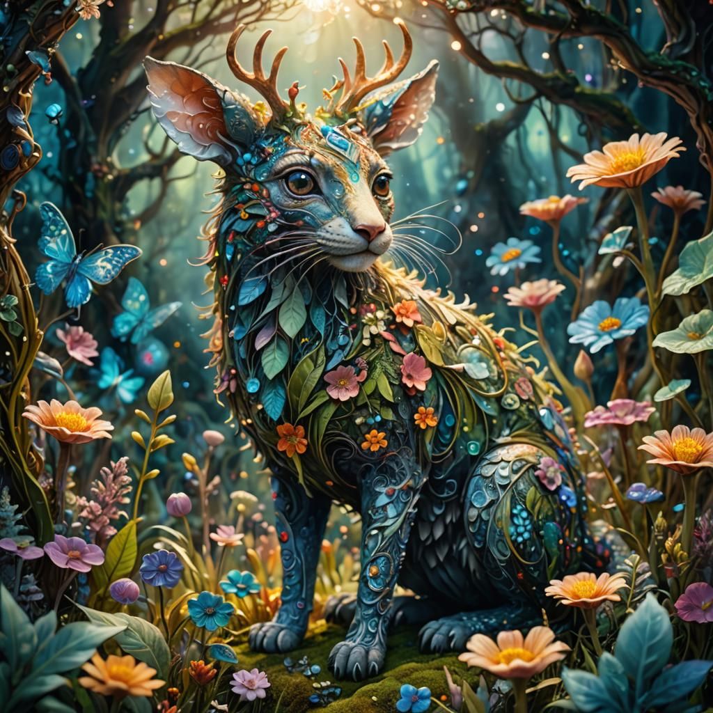 Hypermaximalist Jackalope in Fantasy Landscape
