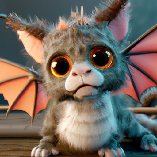 Adorable Halloween Dragon Kitten 3D Render