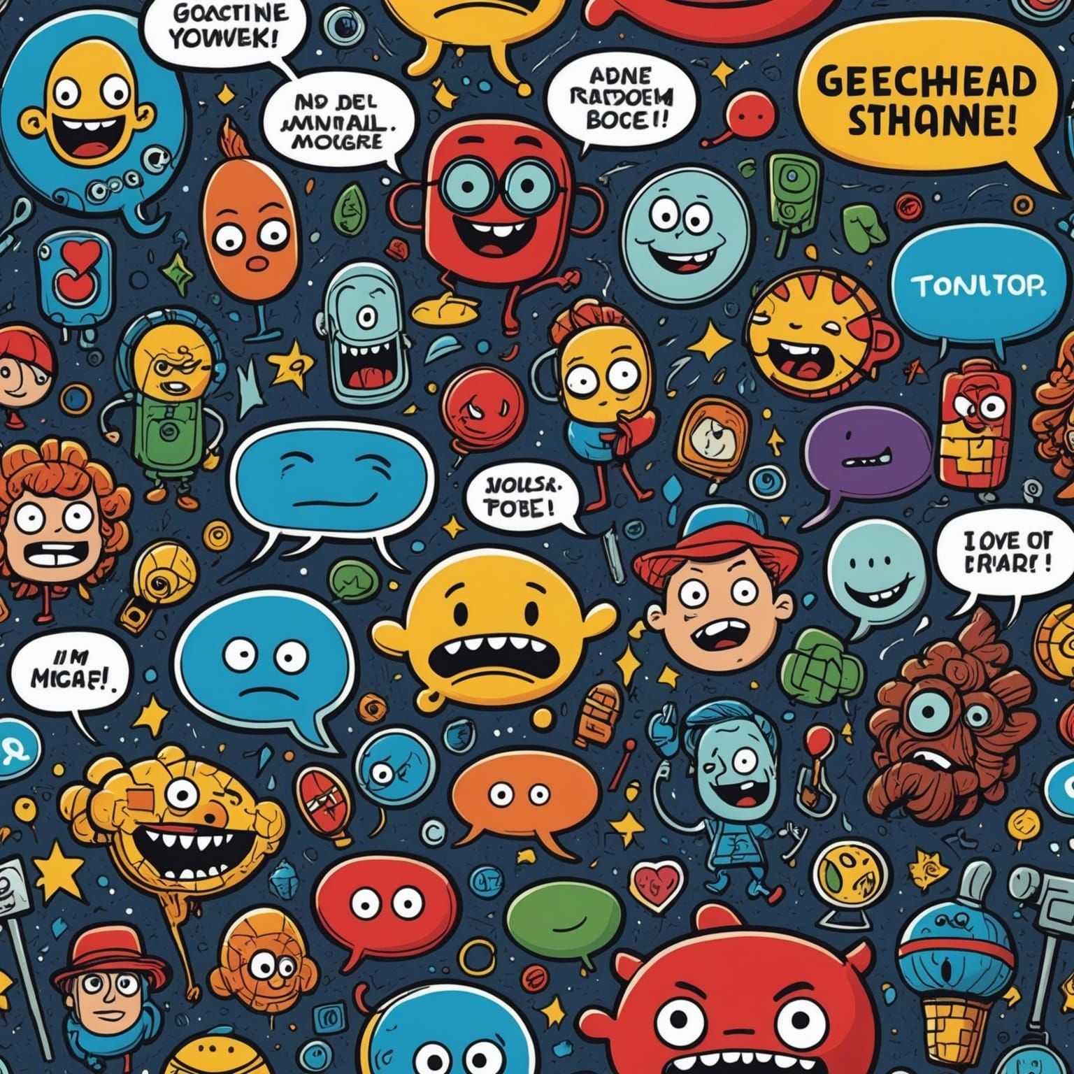 Humorous Comic Book Art with Colorful Speech Bubbles