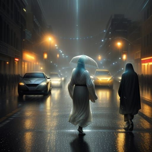 Deserted City Crosswalk at Night Through Rain-Streaked Windo...