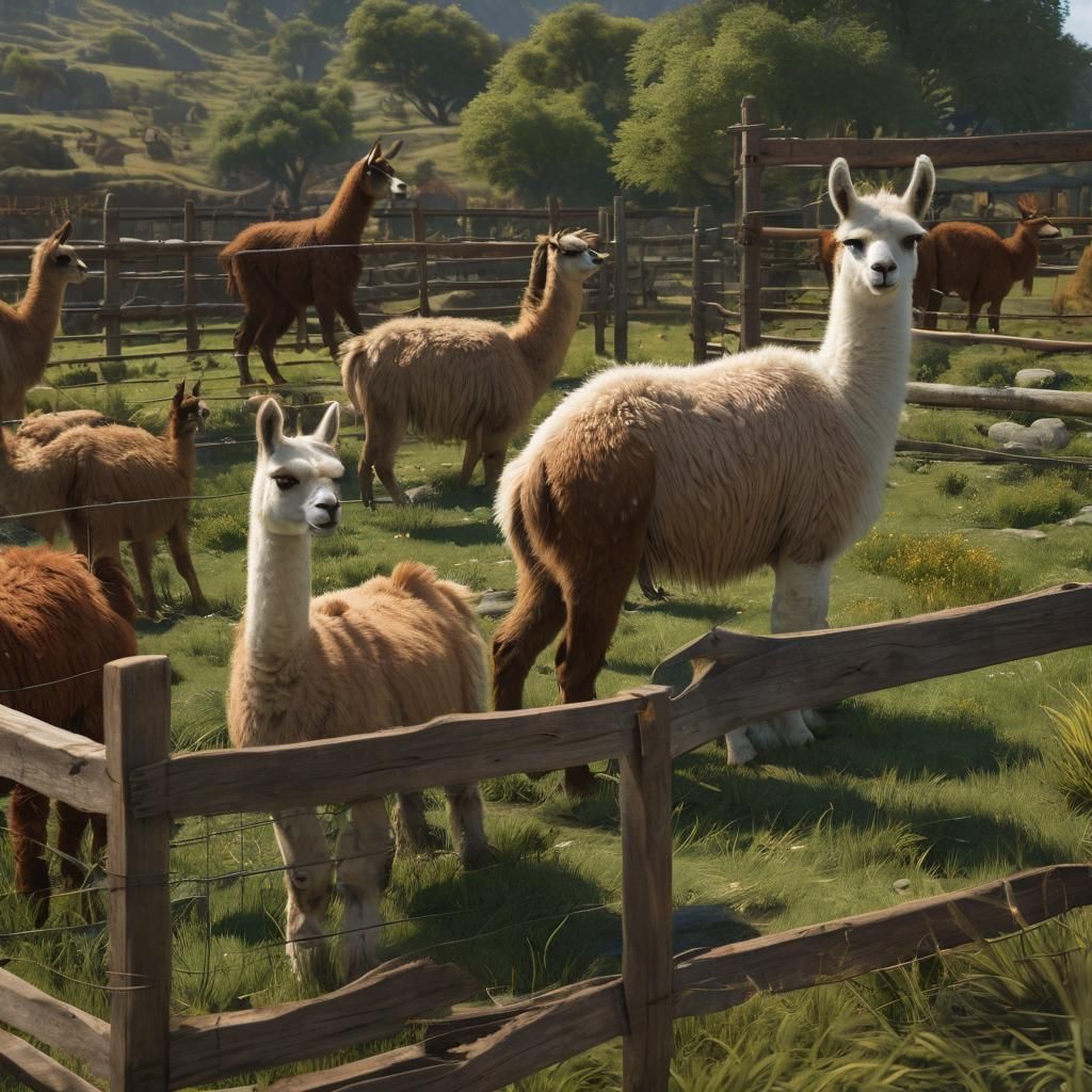 Llama Eating Grass: Detailed Matte Painting