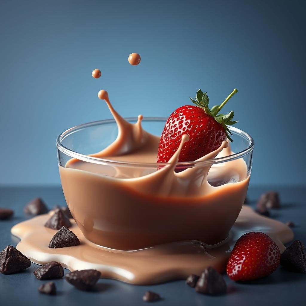 Strawberry Splash in Chocolate Milk: Hyperrealistic Illustra...