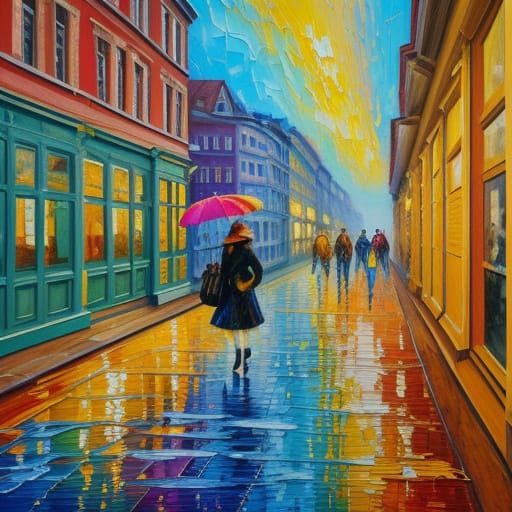 Berlin Street Scene in Neo-Impressionist Style