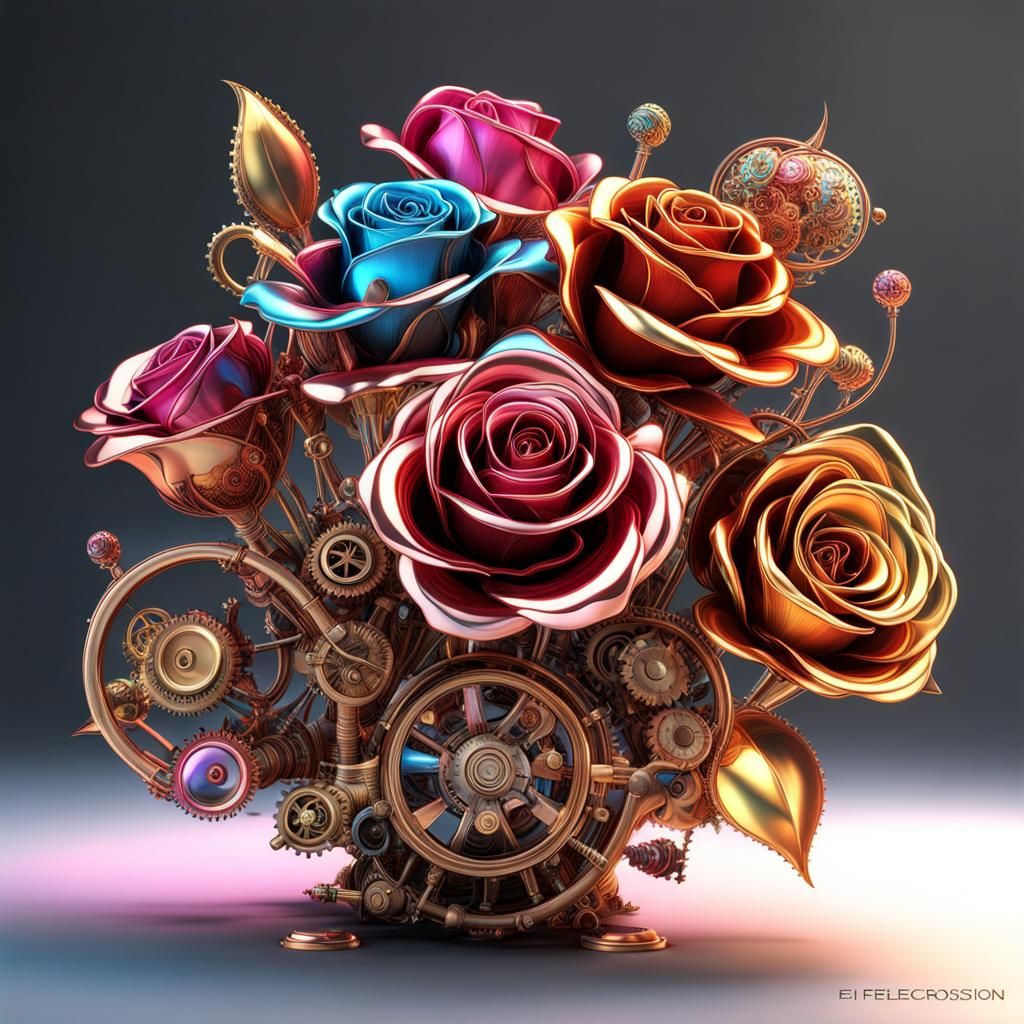 Steampunk Roses Bouquet with Volumetric Engine
